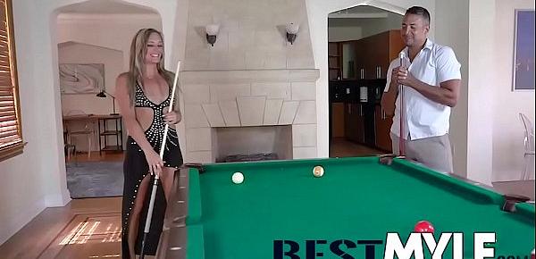  Tucker Stevens likes to gamble, especially when it comes to billiards. Turns out, this MILF is a pool shark, and she uses every trick at her disposal to make sure she wins a wager with our unsuspecting stud.